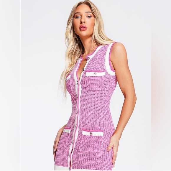 None Other - Pink Sleeveless Tweed Dress